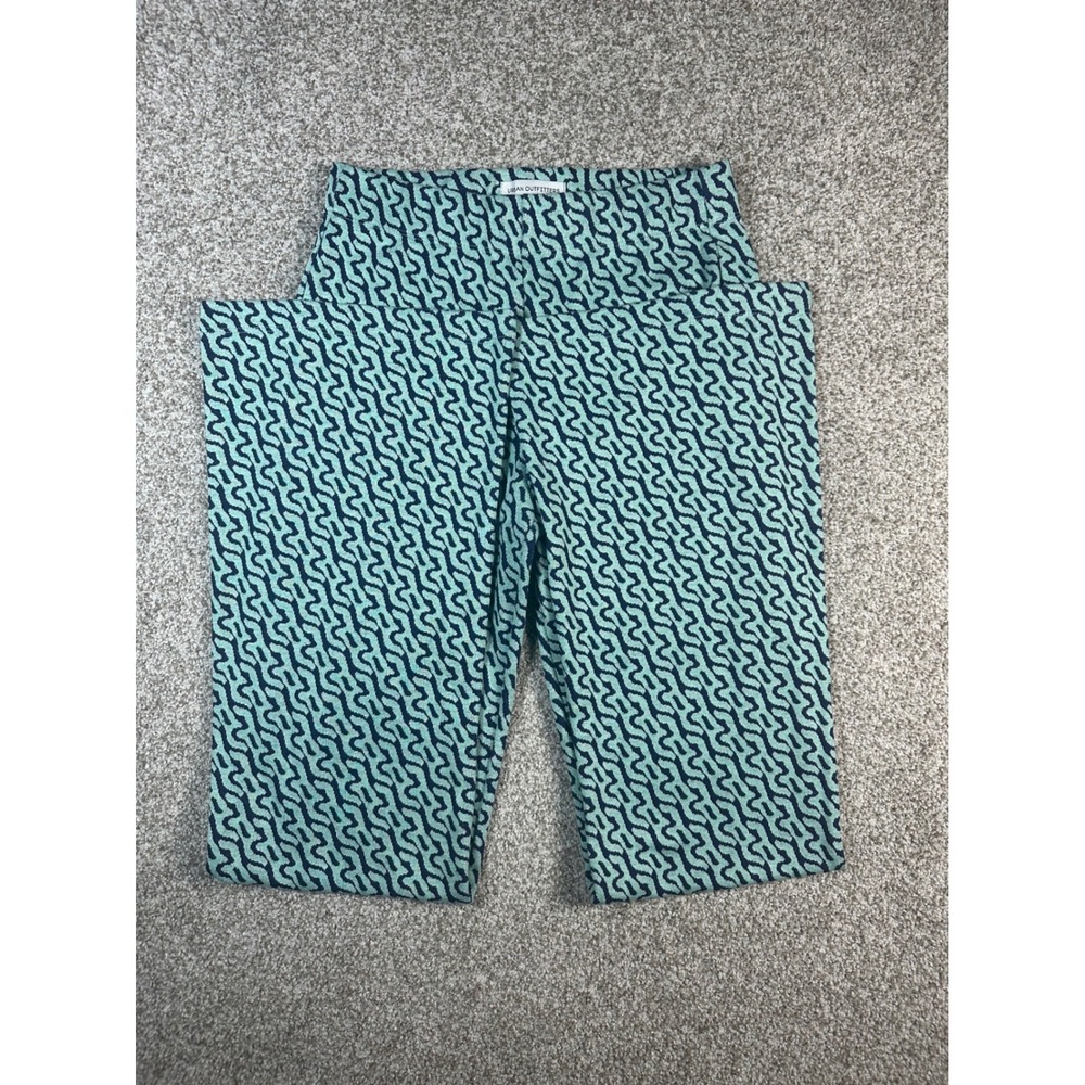 Urban Outfitters Teal Navy Wavy Geometric Knit Flare Leg Pants Small S-P